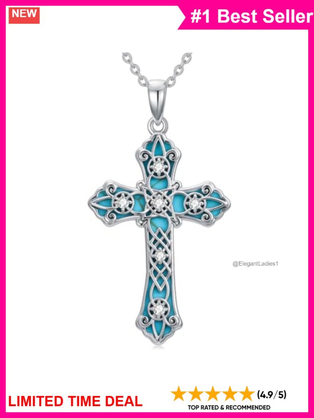 925 Sterling Silver Moissanite Cross Pendant Necklace 18+2in Cable Chain
